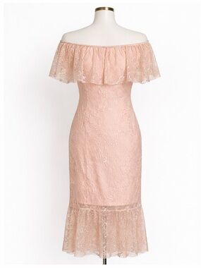 SHEIN Peach Lace Off-Shoulder Midi Dress